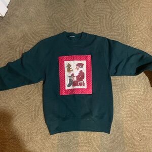 Vintage Green Sweater with Embroidered Patch